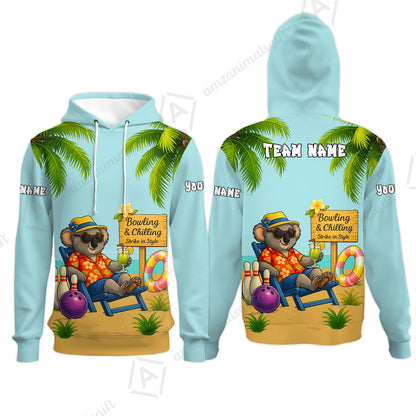 Custom Bowling Jersey Polo Shirt, Chilling Koala Bowling Custom Bowling Jersey Team Shirt For Players With Name & Team Name