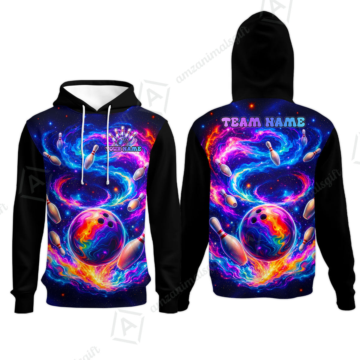 Custom Bowling Jersey Polo Shirt, Galaxy Bowling World, Personalized Name And Team Name