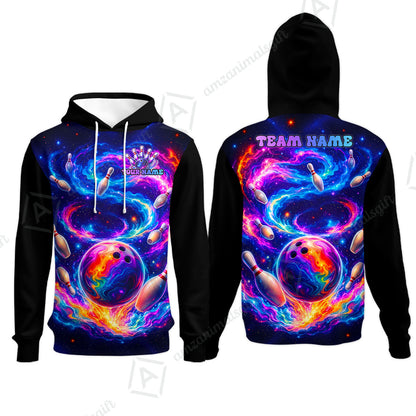 Custom Bowling Jersey Polo Shirt, Galaxy Bowling World, Personalized Name And Team Name