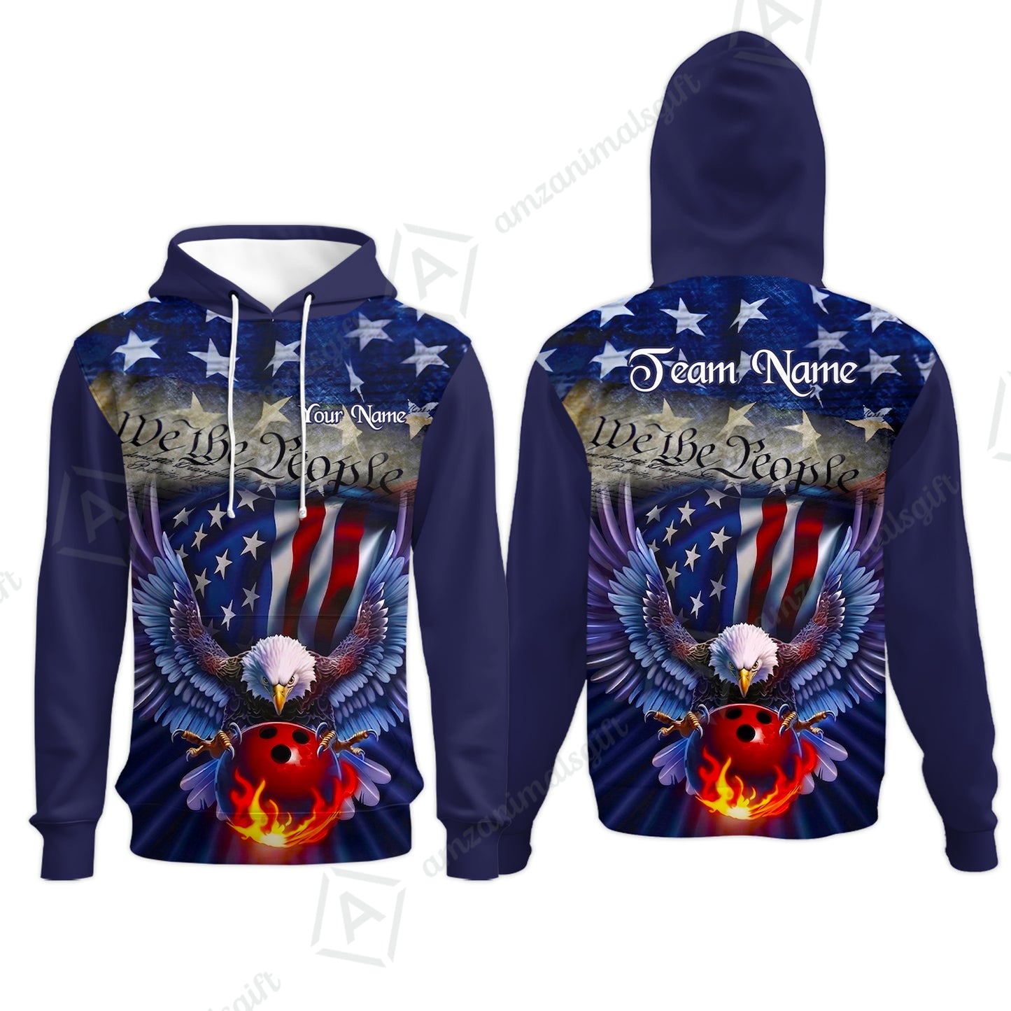 Custom Bowling Jersey Polo Shirt, Flaming Bowling Ball Eagle Custom Bowling Jersey Team Shirt For Players With Name & Team Name