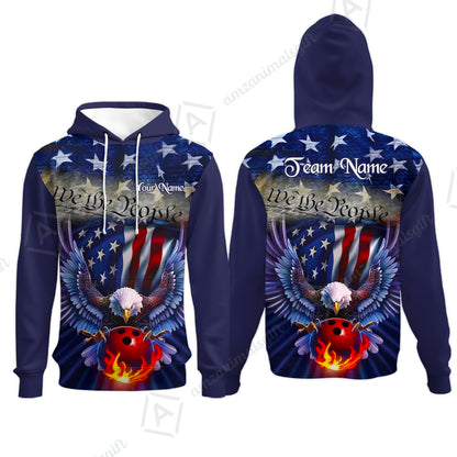 Custom Bowling Jersey Polo Shirt, Flaming Bowling Ball Eagle Custom Bowling Jersey Team Shirt For Players With Name & Team Name