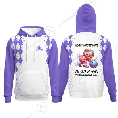 Custom Bowling Jersey Polo Shirt, Never Underestimate An Old Woman With A Bowling Ball, Personalized Name & Team Name