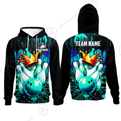 Custom Bowling Jersey Polo Shirt, Neon King Crown, Custom Bowling Jersey Team Shirt For Players With Name and Team Name