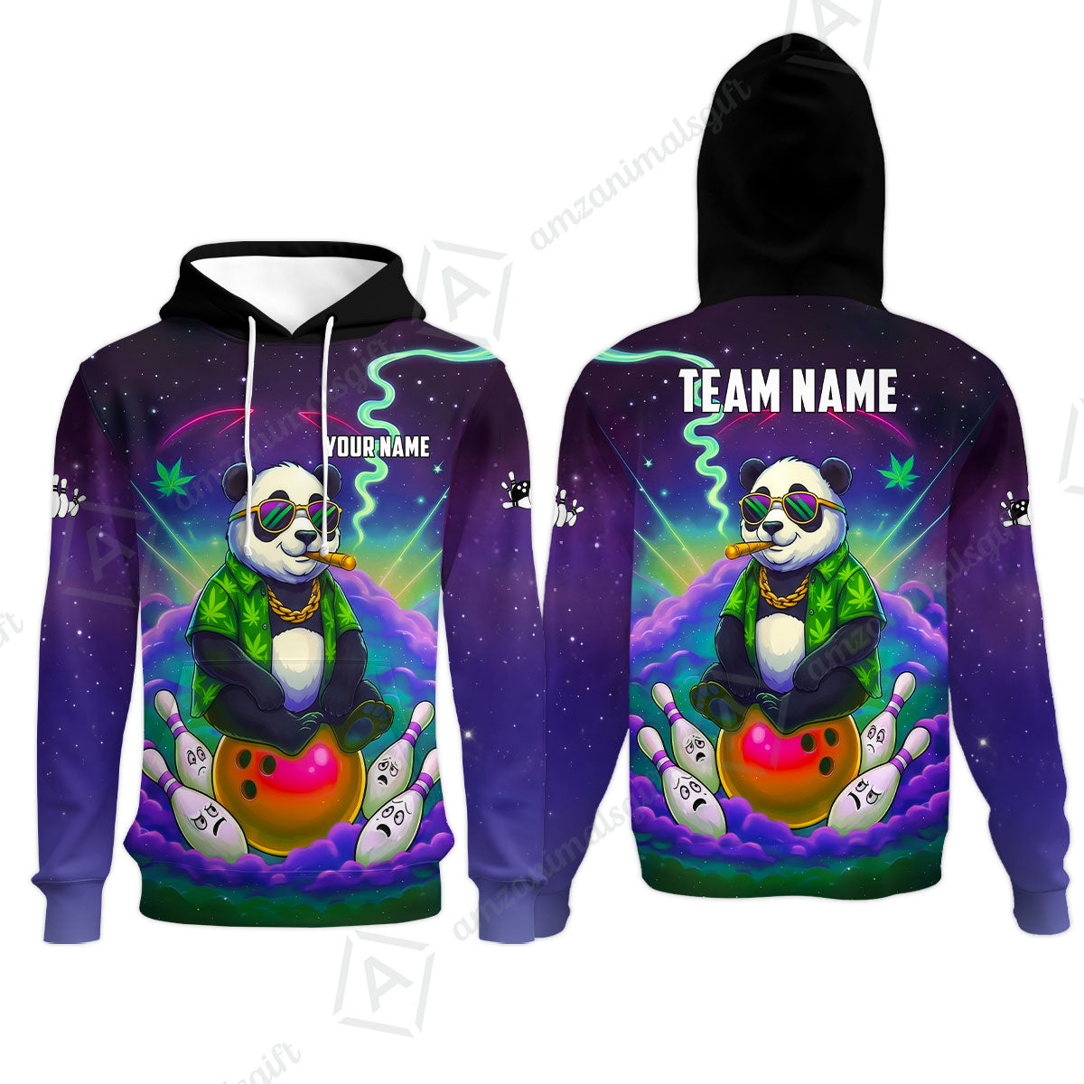 Custom Bowling Jersey Polo Shirt, Chill Panda & Cosmic Vibe, Custom Bowling Jersey Team Shirt For Players With Name & Team Name