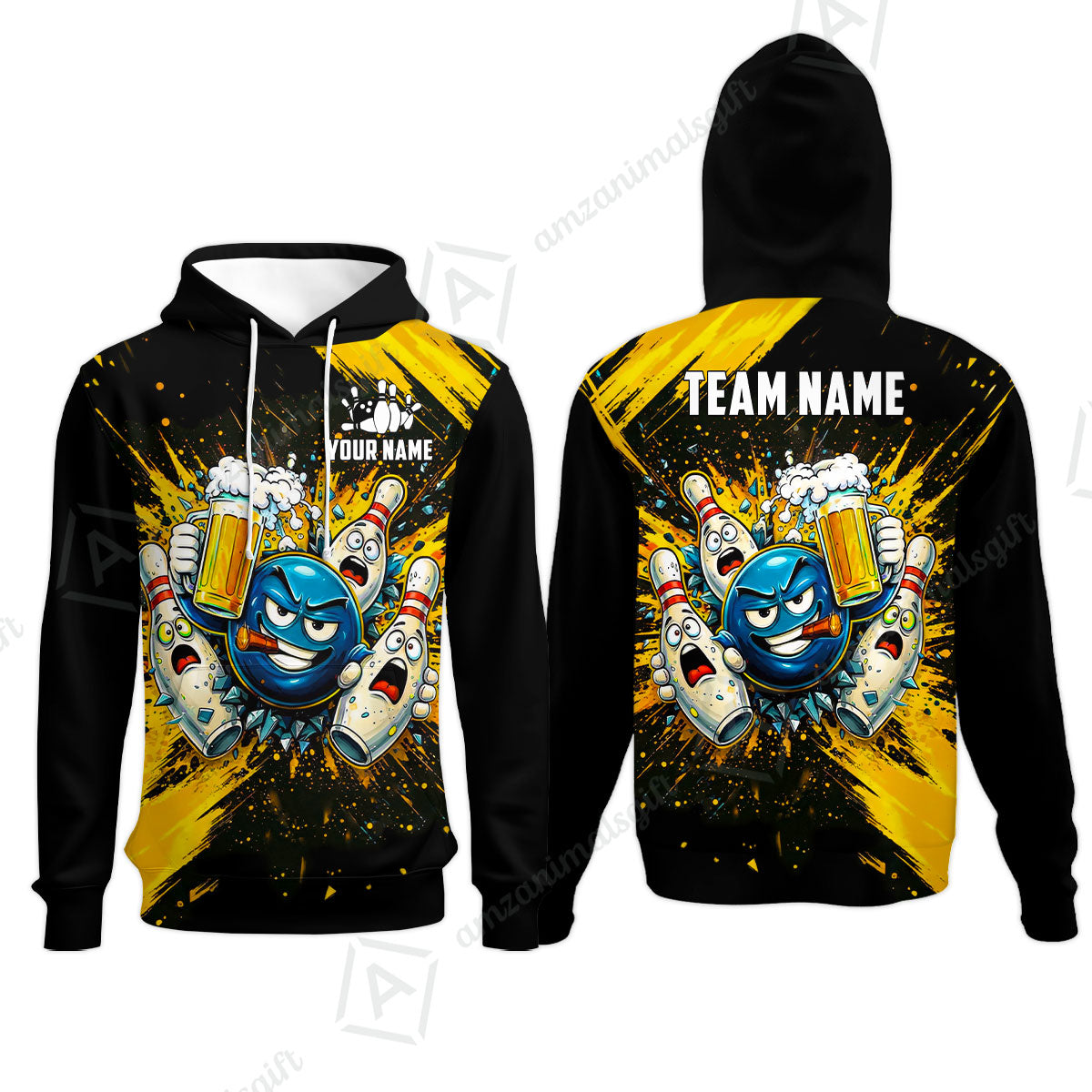 Custom Bowling Jersey Polo Shirt, Badass Ball Beer Splash, Custom Bowling Jersey Team Shirt For Players With Name & Team Name