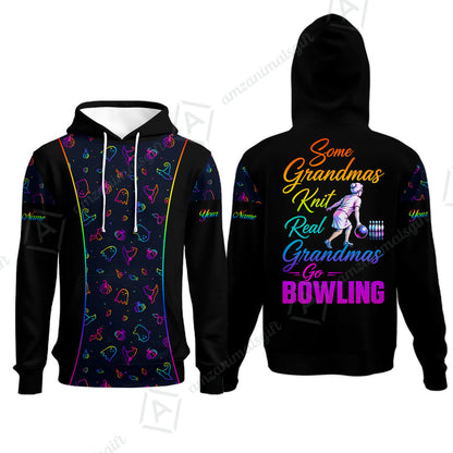 Custom Bowling Jersey Polo Shirt, Some Grandmas Bowl Real Grandmas Play Bowling Halloween Rainbow Pattern, Personalized Name And Team Name