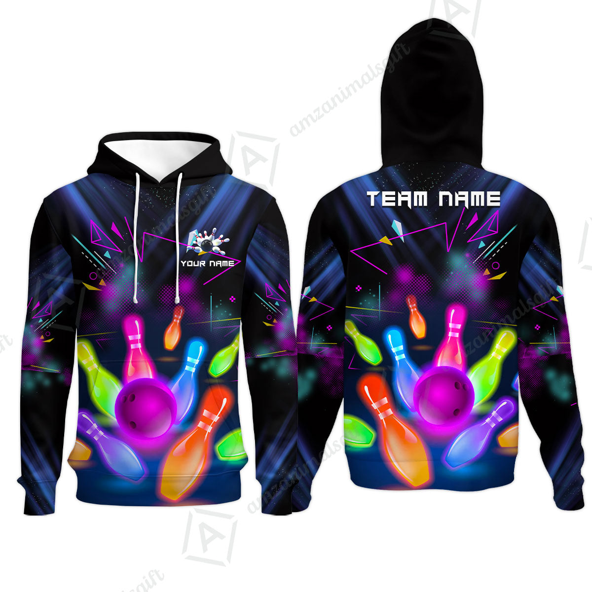 Custom Neon Bowling Team Jerseys Polo Shirts, Glow Strike Bowling uniforms, Bowling Ball Neon Bowling Personalized Name And Team Name