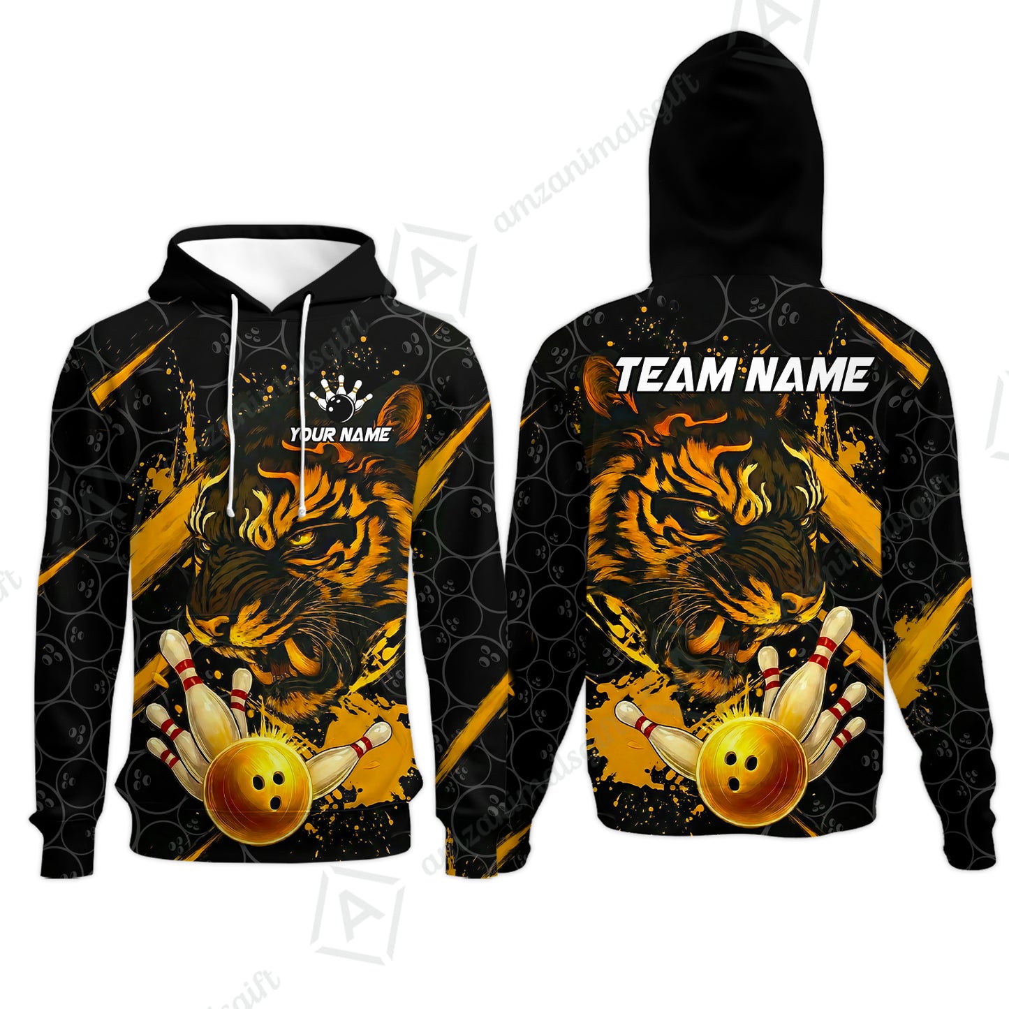 Customized Bowling Unisex Polo Shirt, Tiger Ball Striking Pins, Bowling Uniforms, Personalized Name And Team Name