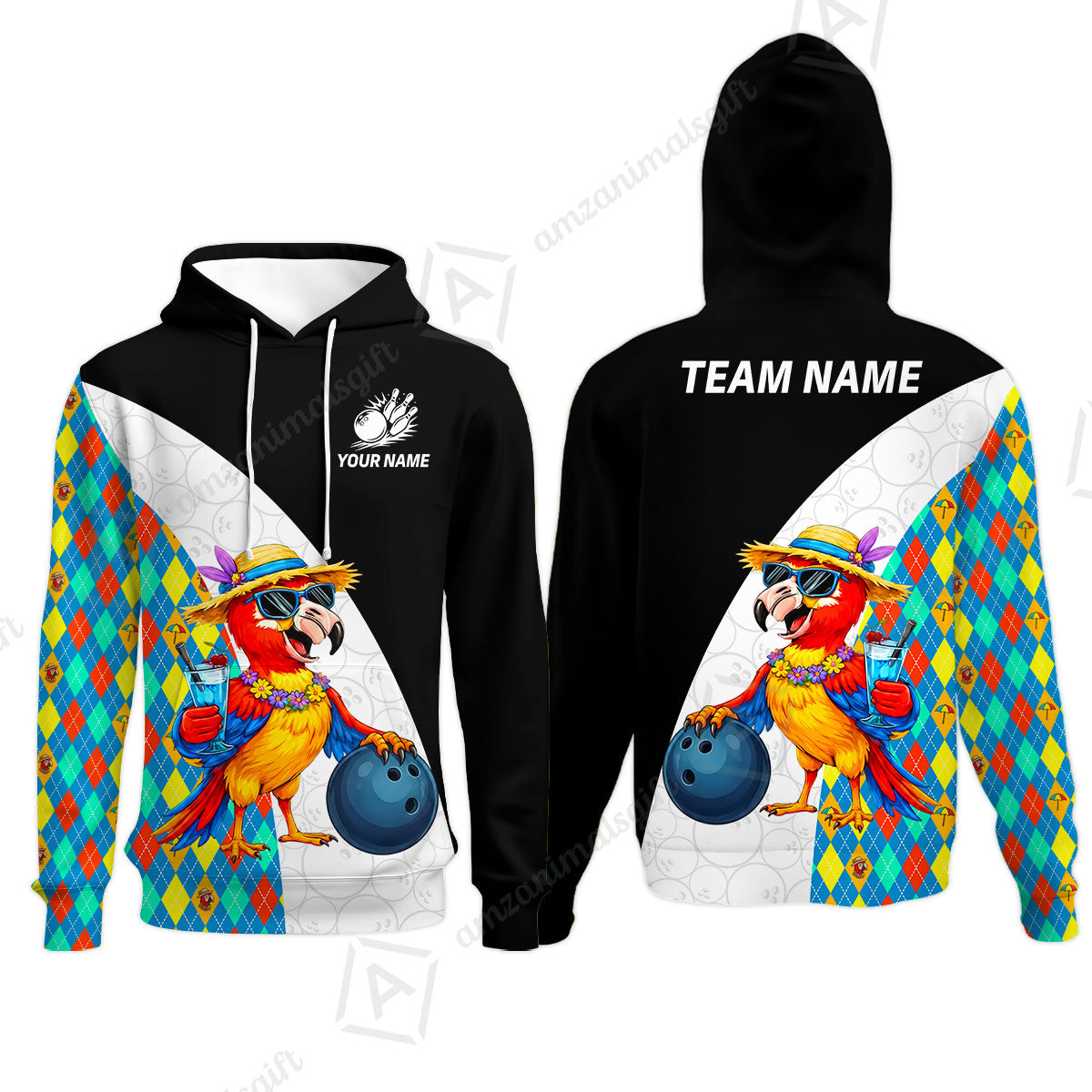 Custom Bowling Jersey Polo Shirt, Tropical Parrot Beach Party, Custom Bowling Jersey Team Shirt For Players With Name and Team Name