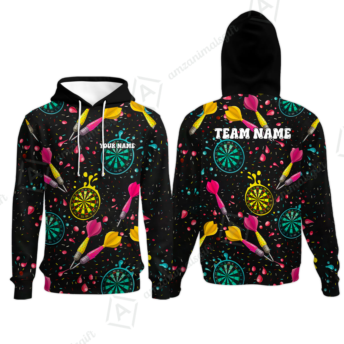 Customized Darts Team Uniform Shirt, Funny Colorful Donuts Darts and Dartboard, Personalized Name And Team Name