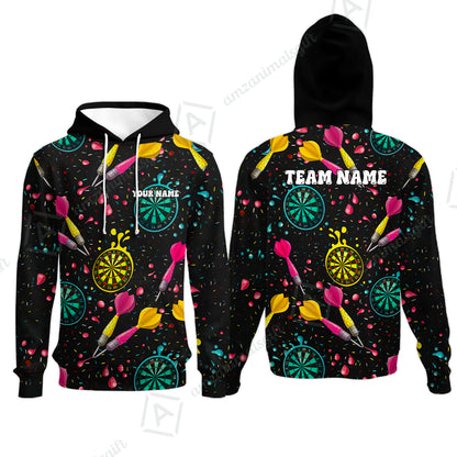 Customized Darts Team Uniform Shirt, Funny Colorful Donuts Darts and Dartboard, Personalized Name And Team Name