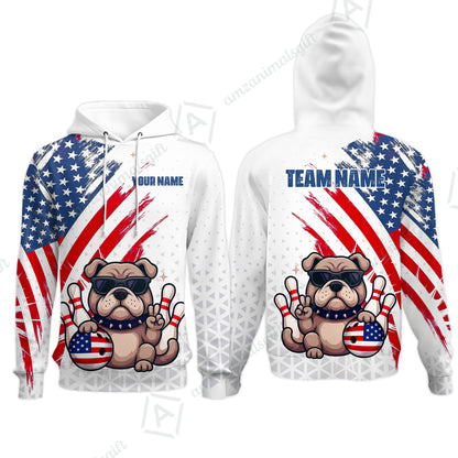 Custom Bowling Jersey Polo Shirt, Bowling Hello Bulldog US Flag, Custom Bowling Jersey Team Shirt For Players With Name and Team Name