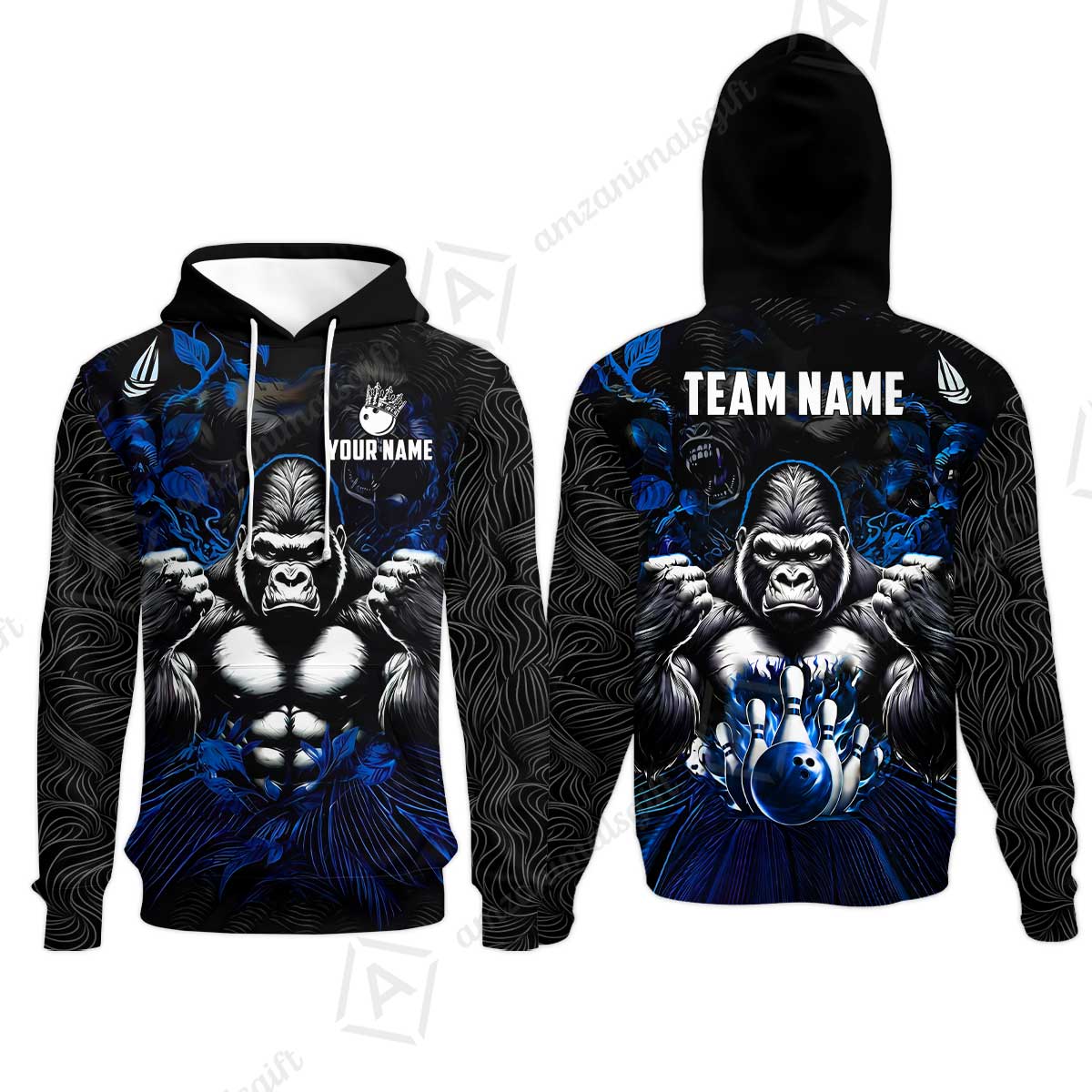 Custom Bowling Jersey Polo Shirt, Furious Gorilla Mascot, Custom Bowling Jersey Team Shirt For Players With Name & Team Name