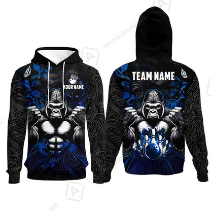 Custom Bowling Jersey Polo Shirt, Furious Gorilla Mascot, Custom Bowling Jersey Team Shirt For Players With Name & Team Name