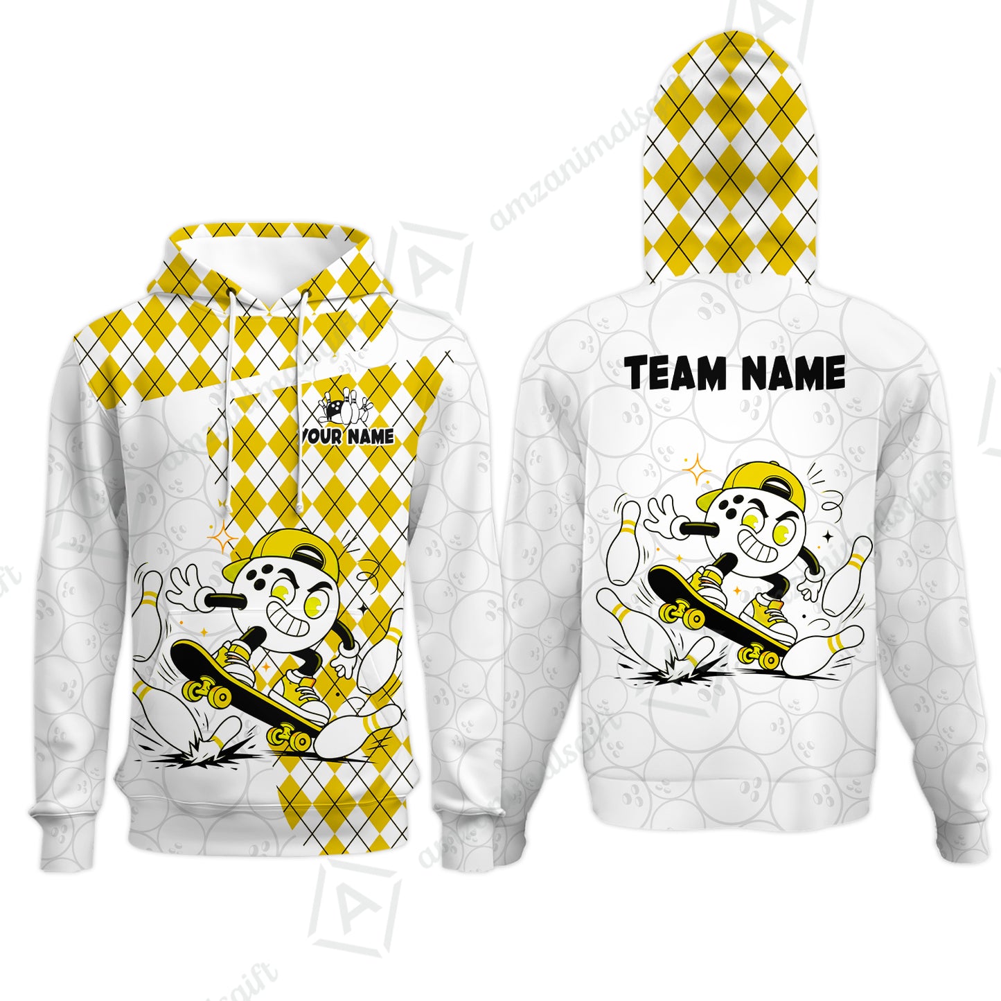 Custom Bowling Jersey Polo Shirt, Skateboarder Bowling Ball Mascot, Custom Bowling Jersey Team Shirt For Players With Name and Team Name