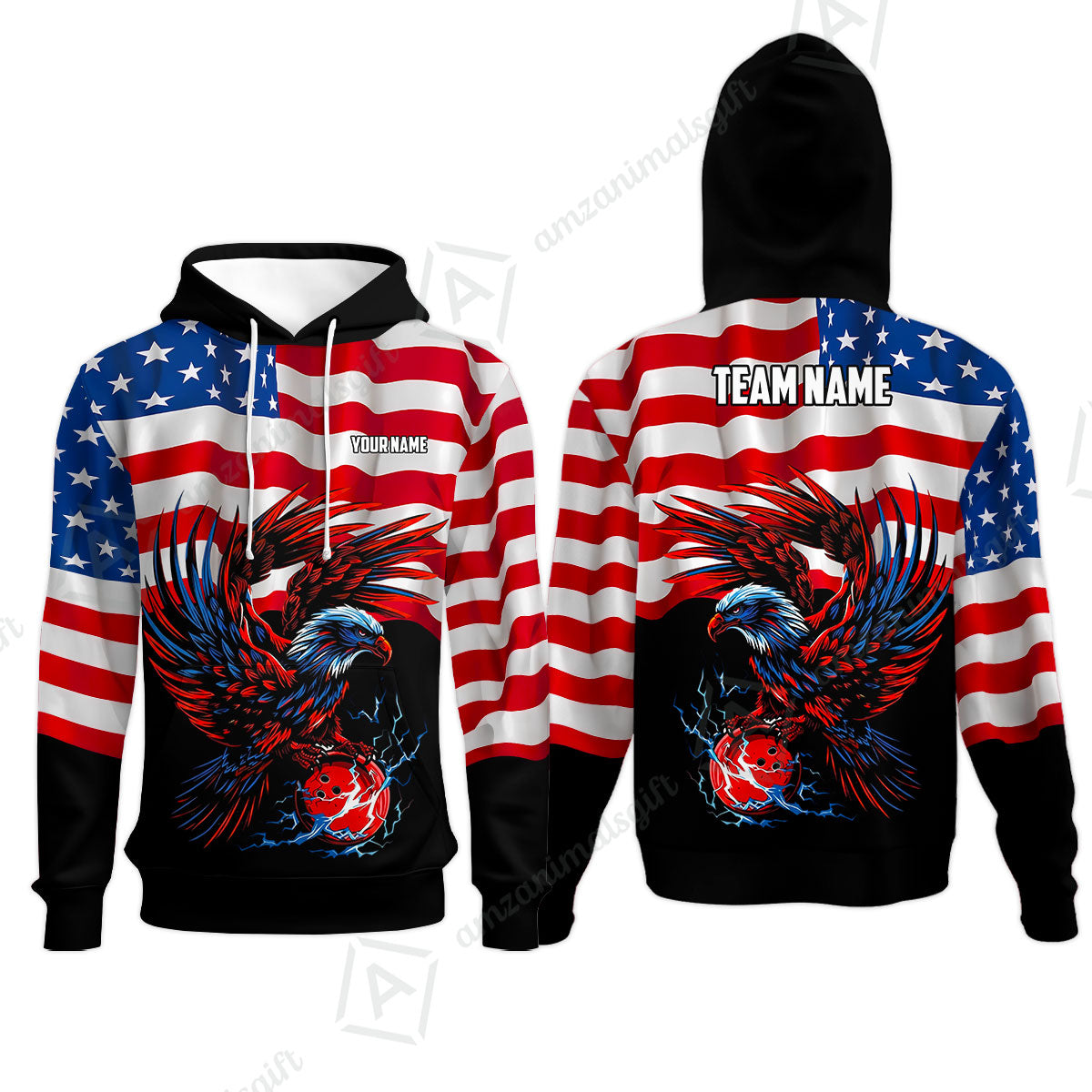 Custom Bowling Jersey Polo Shirt, Eagle America Flag Bowling Thunder, Custom Bowling Jersey Team Shirt For Players With Name and Team Name