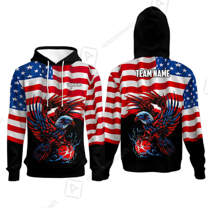 Custom Bowling Jersey Polo Shirt, Eagle America Flag Bowling Thunder, Custom Bowling Jersey Team Shirt For Players With Name and Team Name