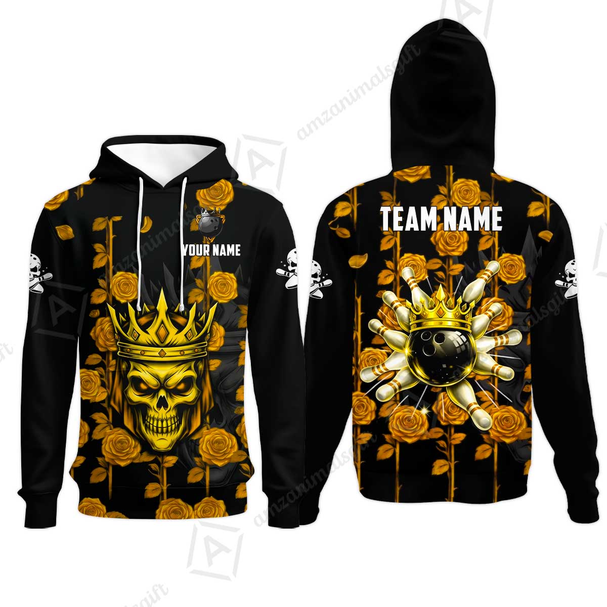 Custom Bowling Jersey Polo Shirt, Royal Skull Bowling, Custom Bowling Jersey Team Shirt For Players With Name & Team Name