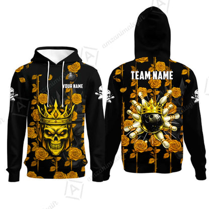 Custom Bowling Jersey Polo Shirt, Royal Skull Bowling, Custom Bowling Jersey Team Shirt For Players With Name & Team Name