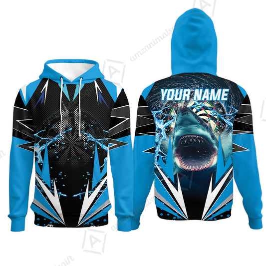 Shark And Darts Custom Name Hoodie, Whirlpool Bullseye Dartboard Personalized Hoodie - Gift For Darts Lovers, Friends, Team