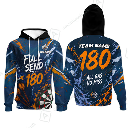 Customized Darts Team Jersey, Full Send To 180, All Gas No Miss, Personalized Polo Shirt For Players With Name & Team Name
