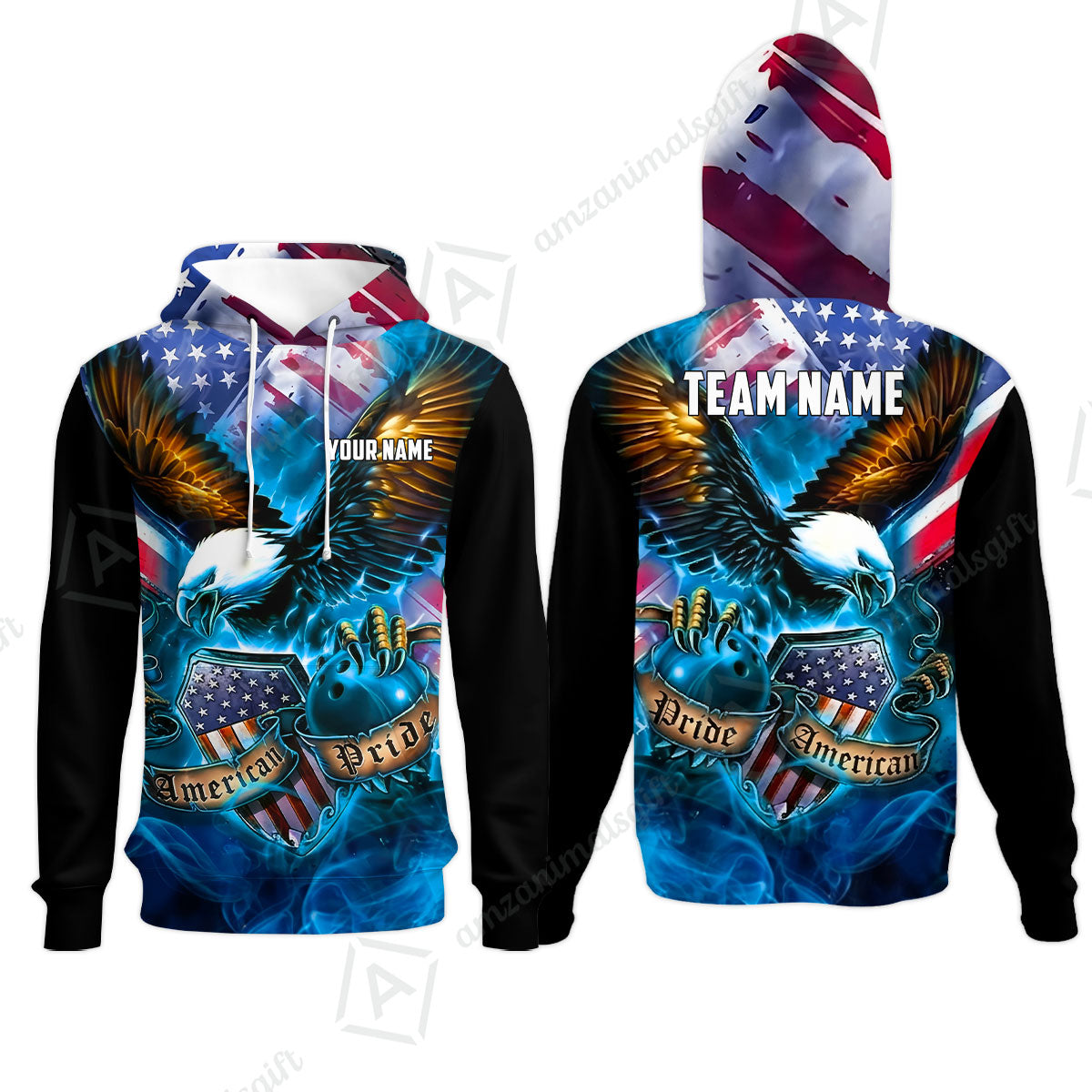 Custom Bowling Jersey Polo Shirt, American Pride Eagle, Personalized Name & Team Name