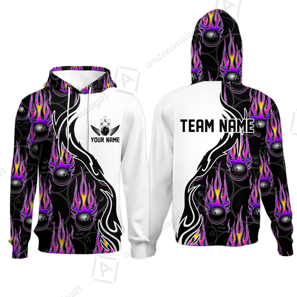 Customized Bowling Quarter-Zip Stand Collar Jersey Shirt, Bowling Ball With Fire Pattern Shirt For Team Men Women Bowler