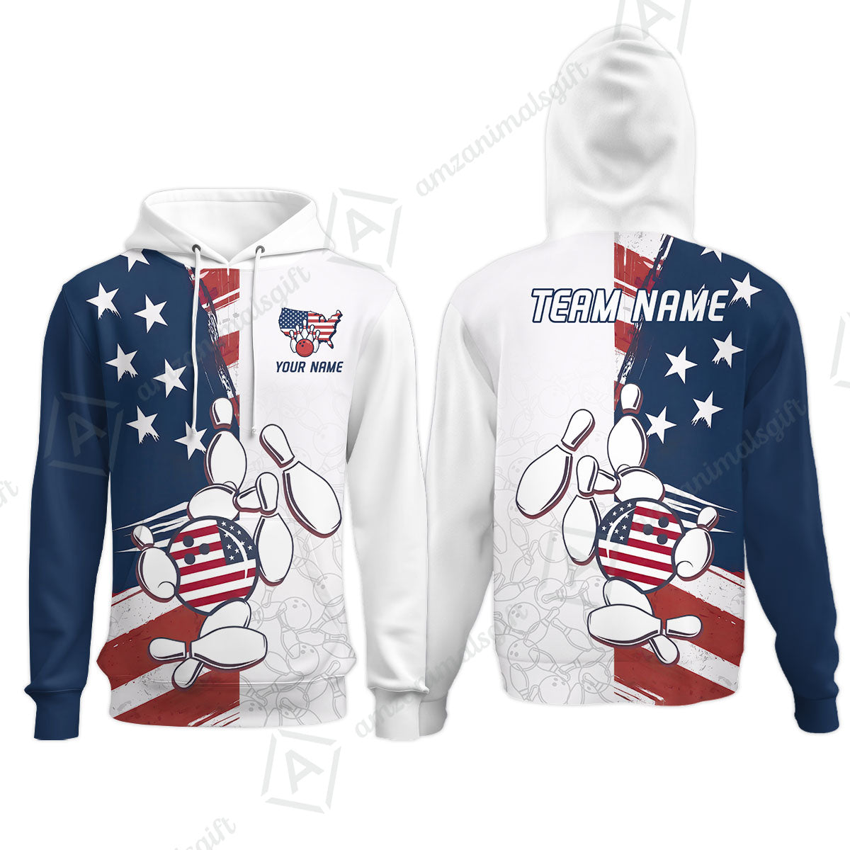 Custom Bowling Jersey Polo Shirt, USA Flag Bowling Ball Custom Bowling Jersey Team Shirt For Players With Name & Team Name