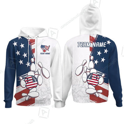 Custom Bowling Jersey Polo Shirt, USA Flag Bowling Ball Custom Bowling Jersey Team Shirt For Players With Name & Team Name
