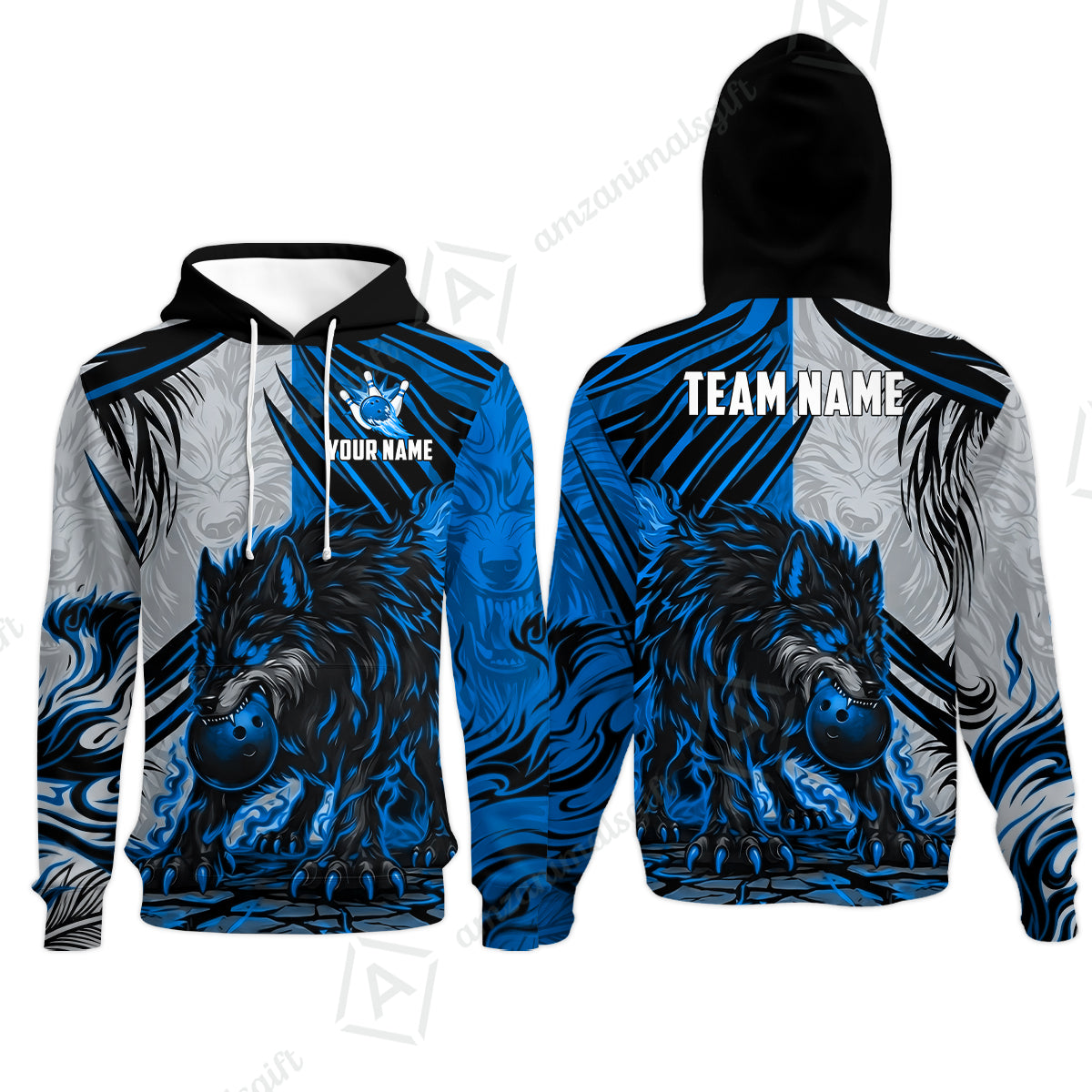 Custom Bowling Jersey Polo Shirt, Lone Wolf Strike & Emerald Frost, Custom Bowling Jersey Team Shirt For Players With Name & Team Name