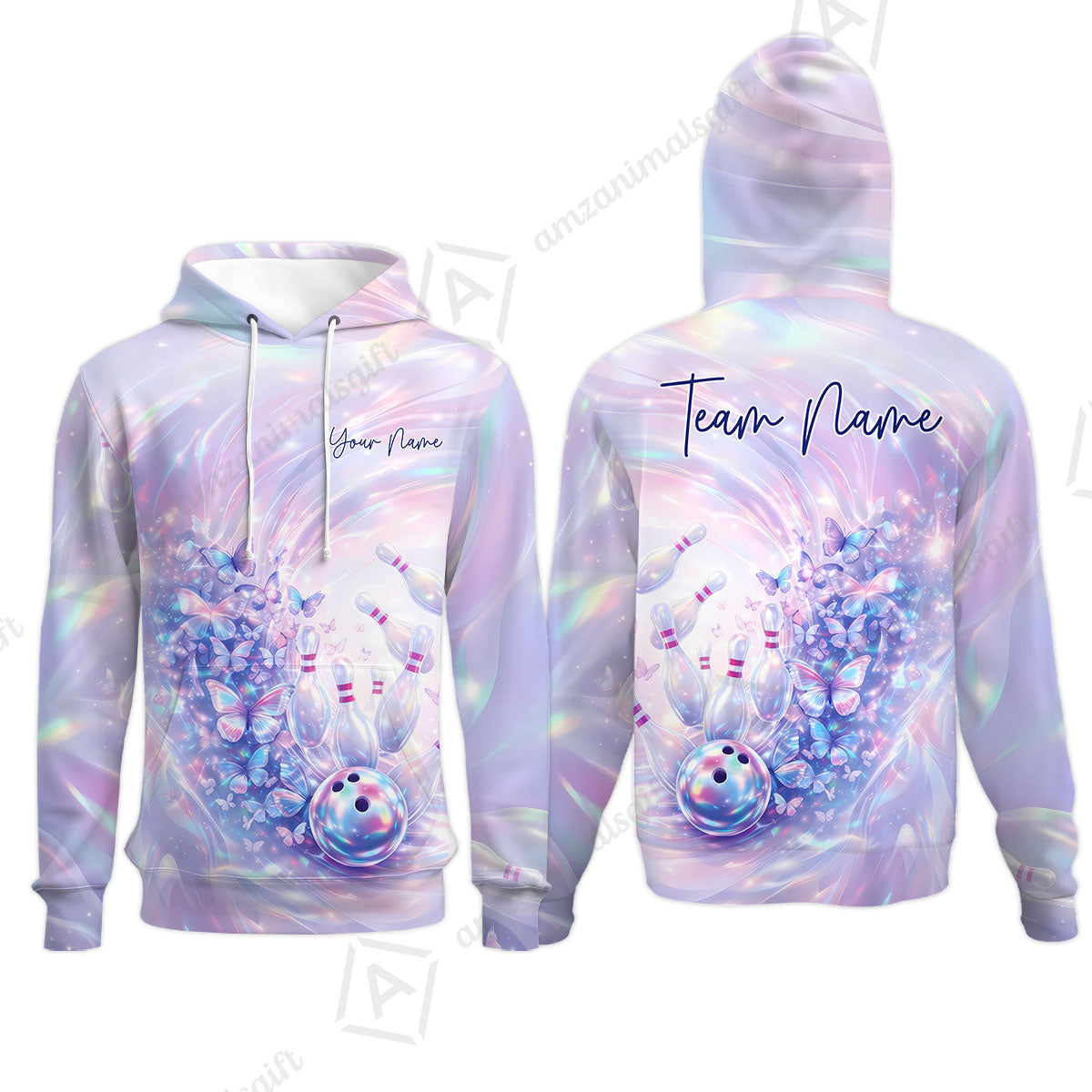 Custom Bowling Jersey Polo Shirt, Butterfly Holographic Bowling, Custom Bowling Jersey Team Shirt For Players With Name and Team Name