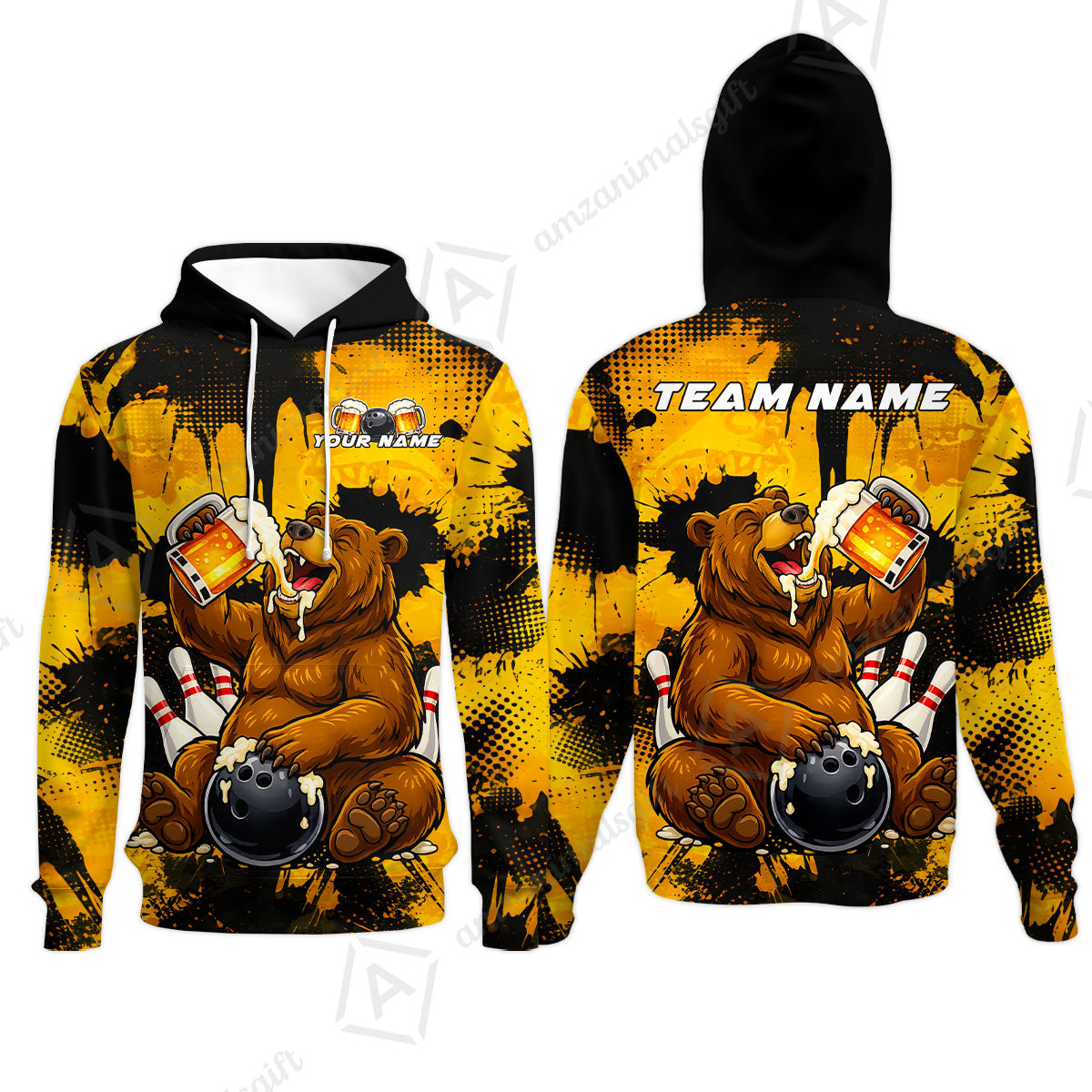 Custom Bowling Jersey Polo Shirt, Grizzly Bear Bowling Custom Bowling Jersey Team Shirt For Players With Name & Team Name