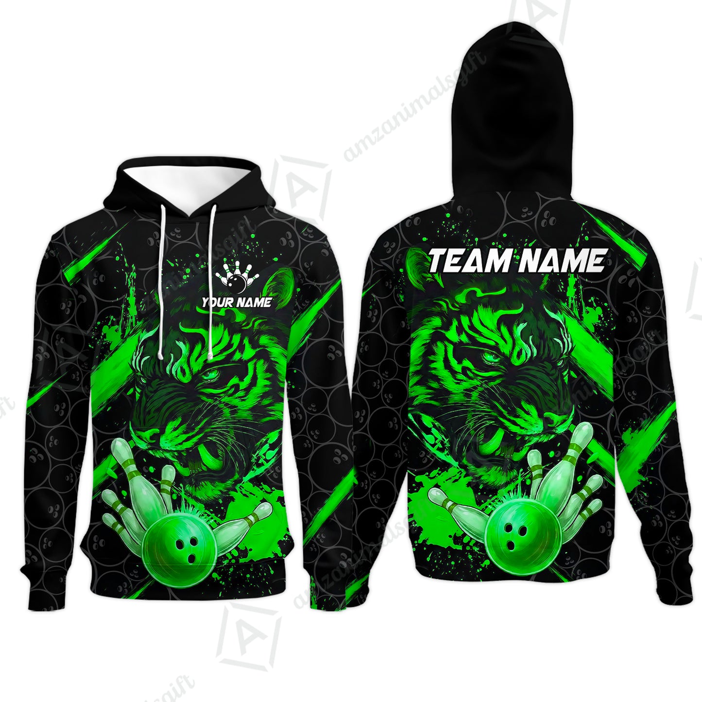 Customized Bowling Unisex Polo Shirt, Tiger Ball Striking Pins, Bowling Uniforms, Personalized Name And Team Name