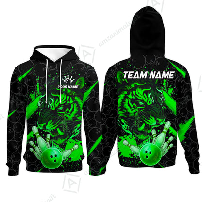 Customized Bowling Unisex Polo Shirt, Tiger Ball Striking Pins, Bowling Uniforms, Personalized Name And Team Name