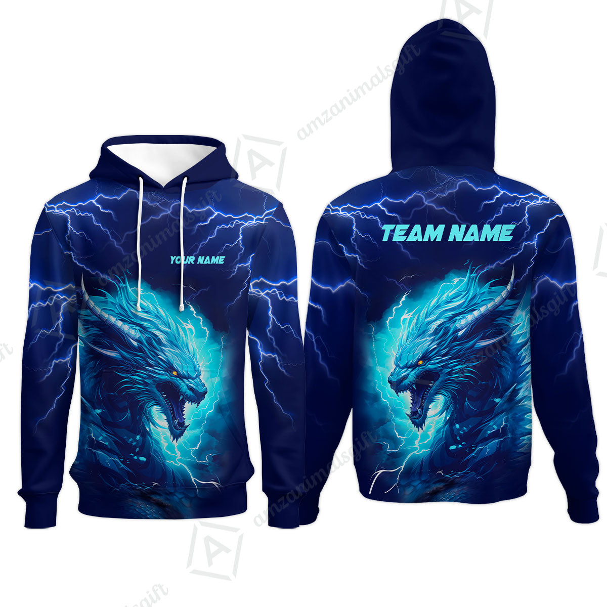 Bowling Customized Jersey Shirt Navy Blue Lightning Thunder Dragon Quarter Zip Bowling Shirt For Bowlers, Bowling Team