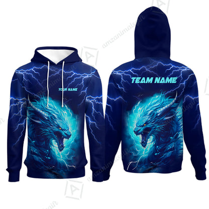 Bowling Customized Jersey Shirt Navy Blue Lightning Thunder Dragon Quarter Zip Bowling Shirt For Bowlers, Bowling Team