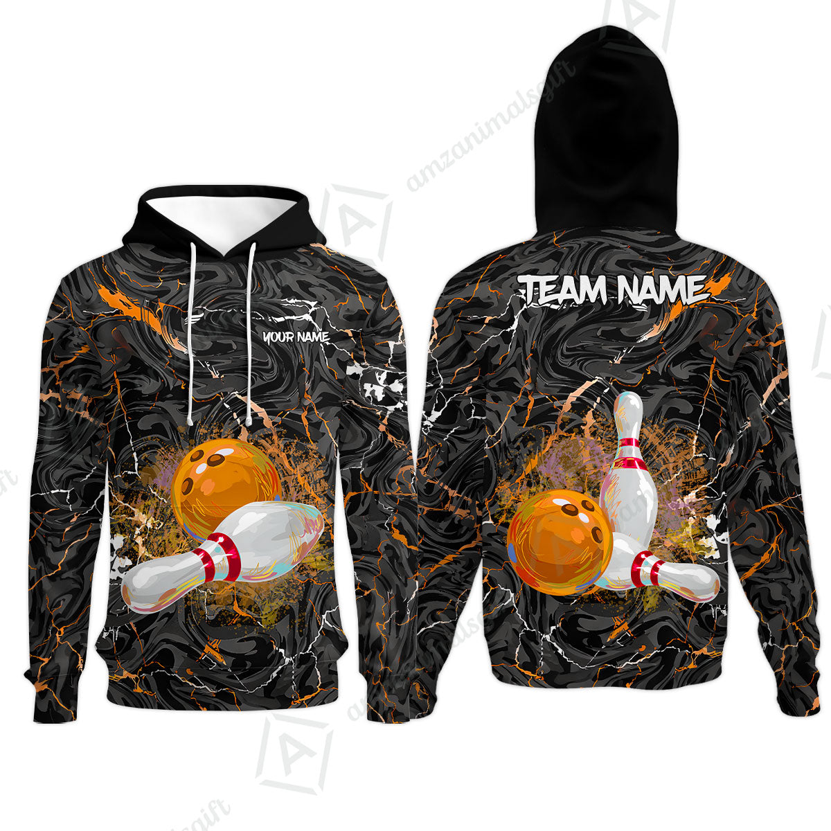 Customized Bowling Unisex Polo Shirt, Swirling Marbled Pattern Vibrant Veins, Bowling Uniforms, Personalized Name And Team Name