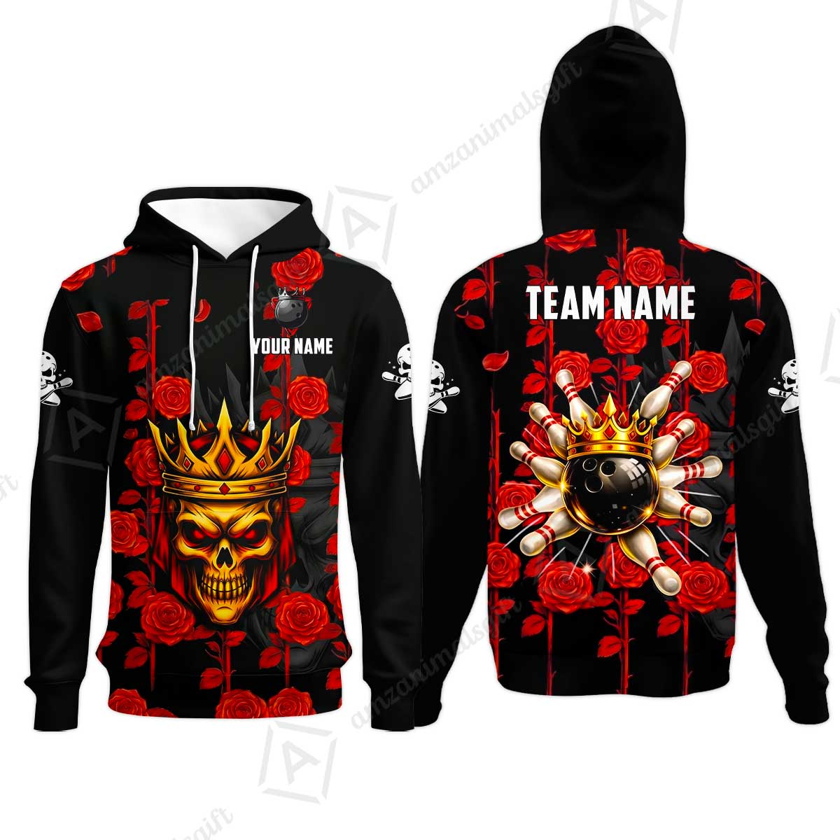 Custom Bowling Jersey Polo Shirt, Royal Skull Bowling, Custom Bowling Jersey Team Shirt For Players With Name & Team Name