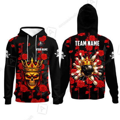 Custom Bowling Jersey Polo Shirt, Royal Skull Bowling, Custom Bowling Jersey Team Shirt For Players With Name & Team Name