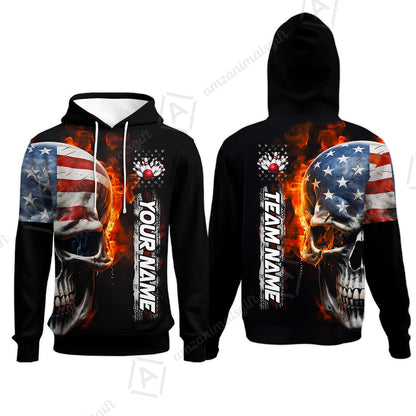 Custom Flaming USA Flag Bowling Jersey Polo Shirt, Custom Flaming USA Flag Bowling Jersey Team Shirt For Players With Name & Team Name