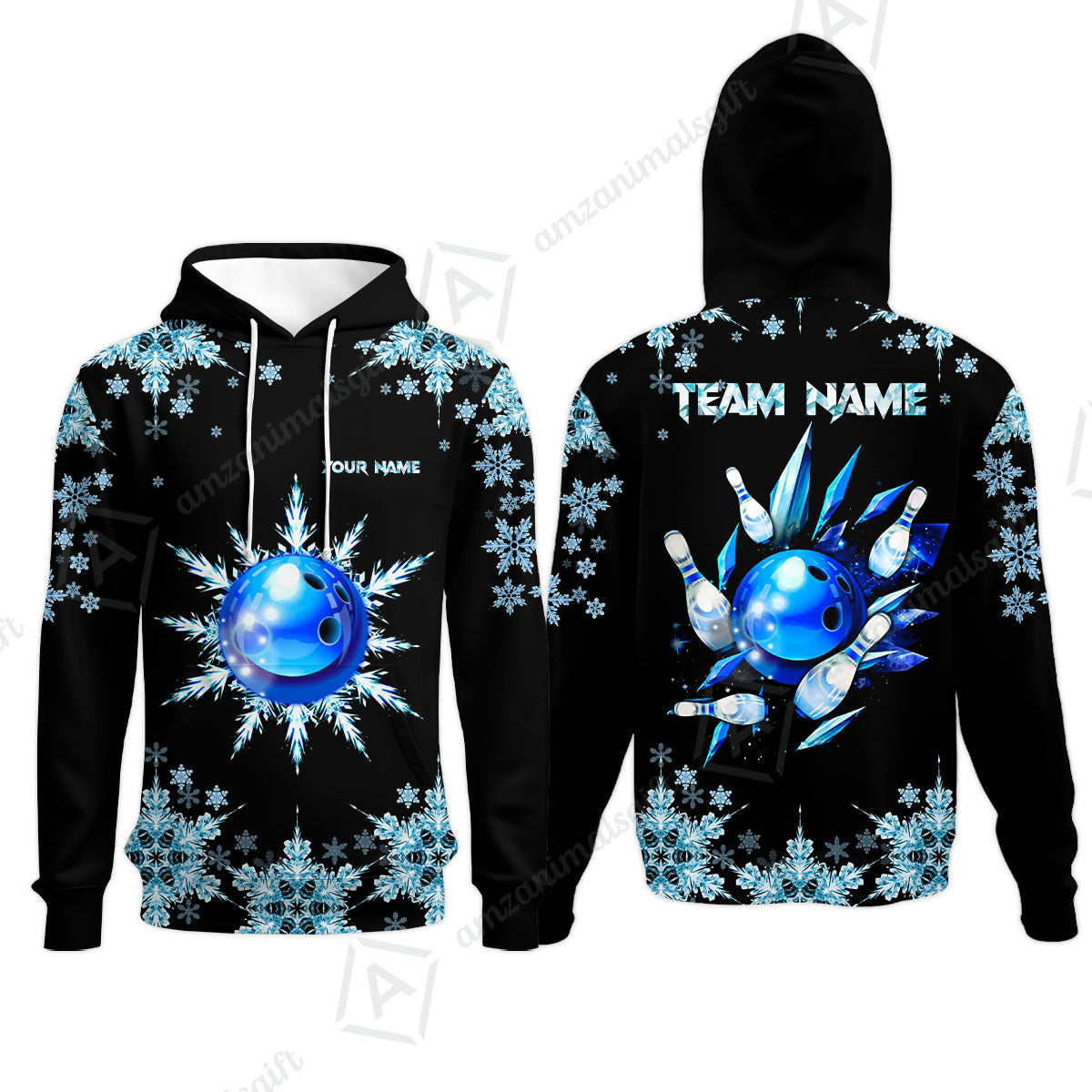 Snowflake Ice Custom Bowling Team Jerseys Polo Shirts, Christmas Ice Bowling uniforms - Bowling Polo Personalized Name And Team Name