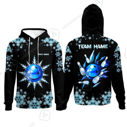 Snowflake Ice Custom Bowling Team Jerseys Polo Shirts, Christmas Ice Bowling uniforms - Bowling Polo Personalized Name And Team Name