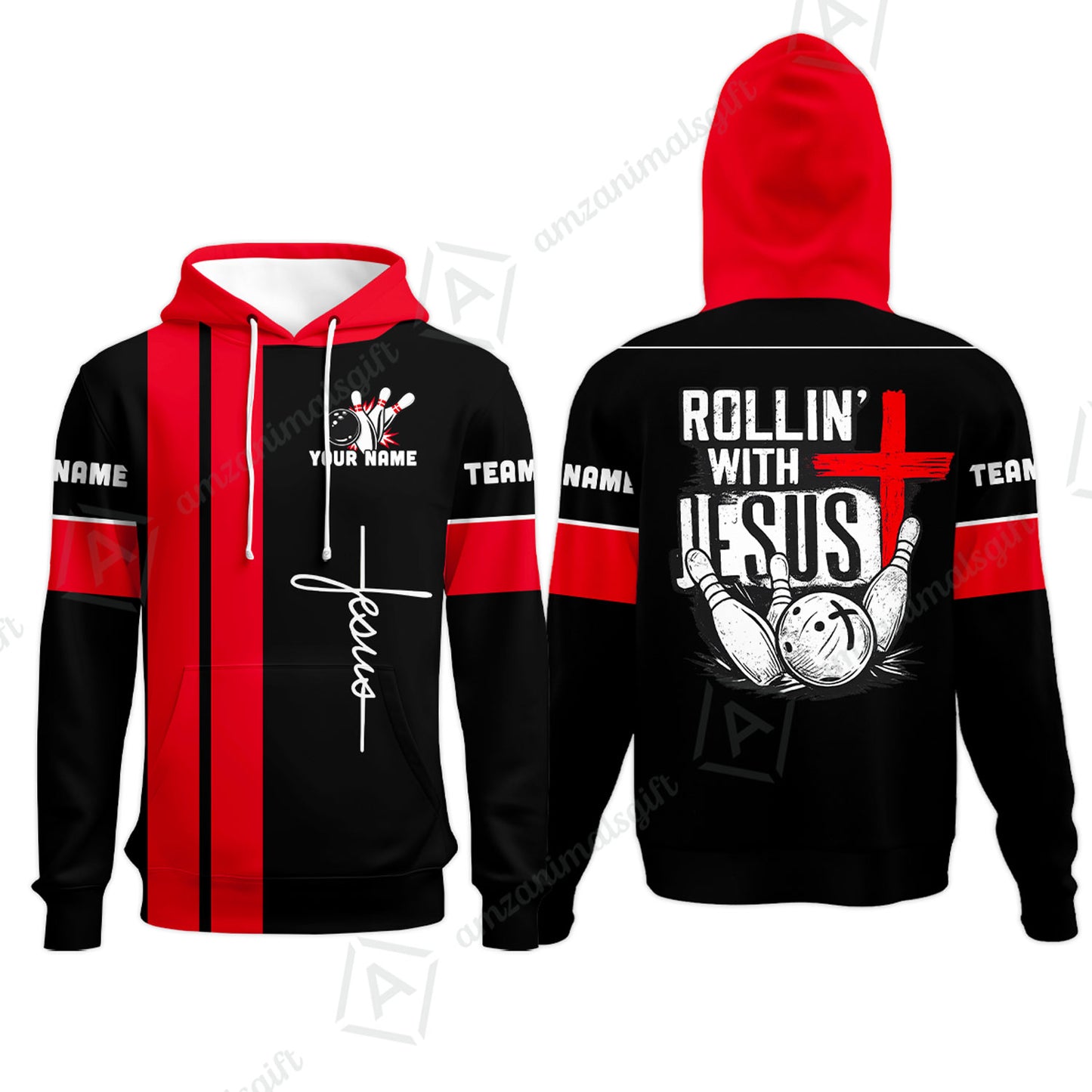 Custom Bowling Jersey Polo Shirt, Rollin With Jesus Bowling Custom Bowling Jersey Team Shirt For Players With Name & Team Name