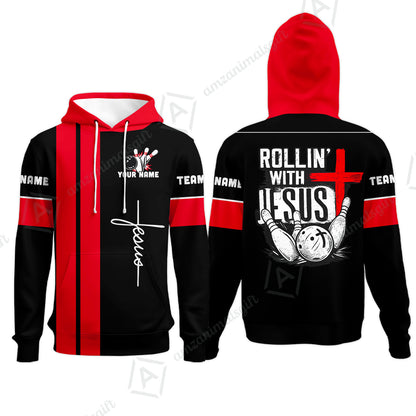 Custom Bowling Jersey Polo Shirt, Rollin With Jesus Bowling Custom Bowling Jersey Team Shirt For Players With Name & Team Name