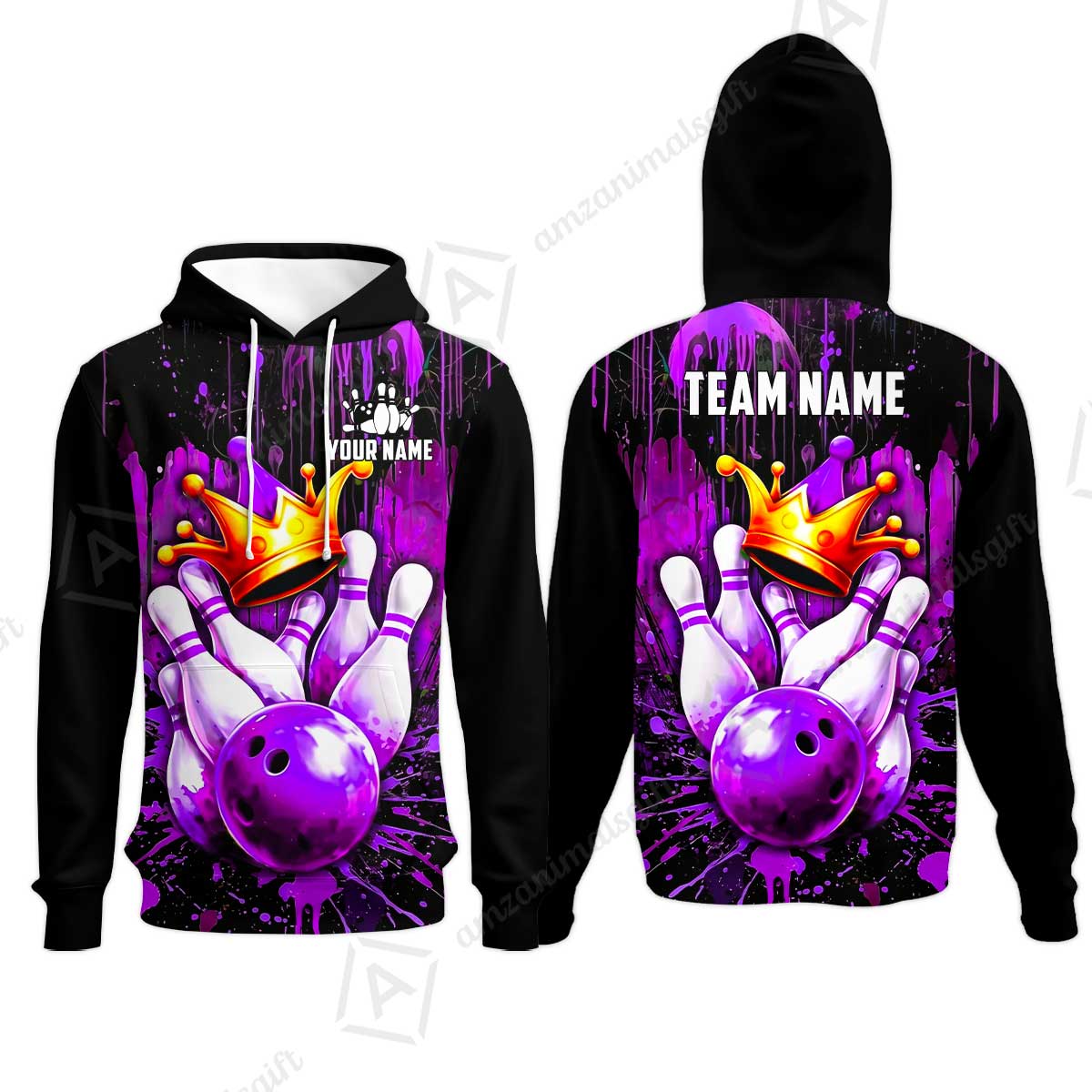 Custom Bowling Jersey Polo Shirt, Neon King Crown, Custom Bowling Jersey Team Shirt For Players With Name and Team Name