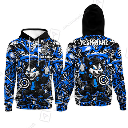 Customized Darts Team Uniform Shirt, Cool Cartoon Wolf With Dartboard, Personalized Name And Team Name