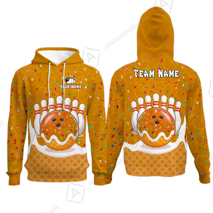 Custom Bowling Jersey Polo Shirt, Bowling Sprinkles Ice Cream Cone, Personalized Name & Team Name