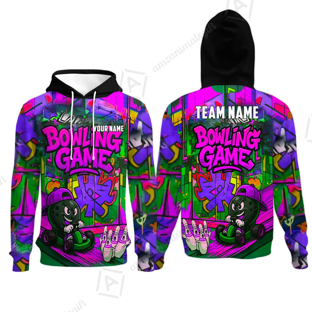 Custom Bowling Jersey Polo Shirt, Street Graffiti Go Kart Ball, Custom Bowling Jersey Team Shirt For Players With Name and Team Name