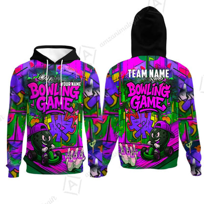 Custom Bowling Jersey Polo Shirt, Street Graffiti Go Kart Ball, Custom Bowling Jersey Team Shirt For Players With Name and Team Name