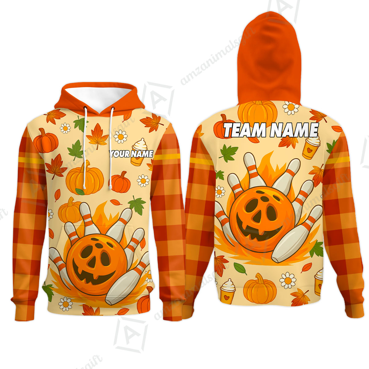 Customized Bowling Team Polo Jersey, Bowling Halloween Pumpkin Style Uniform Shirt For Bowlers